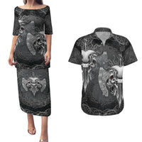 Until Valhalla Viking Skull Couples Matching Puletasi Dress and Hawaiian Shirt - Wonder Print Shop