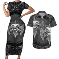 Until Valhalla Viking Skull Couples Matching Short Sleeve Bodycon Dress and Hawaiian Shirt - Wonder Print Shop