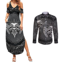Until Valhalla Viking Skull Couples Matching Summer Maxi Dress and Long Sleeve Button Shirts - Wonder Print Shop