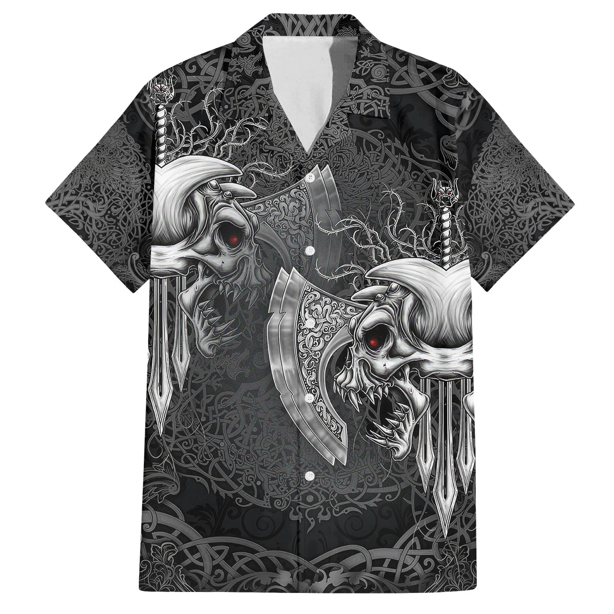 Until Valhalla Viking Skull Family Matching Long Sleeve Bodycon Dress and Hawaiian Shirt - Wonder Print Shop