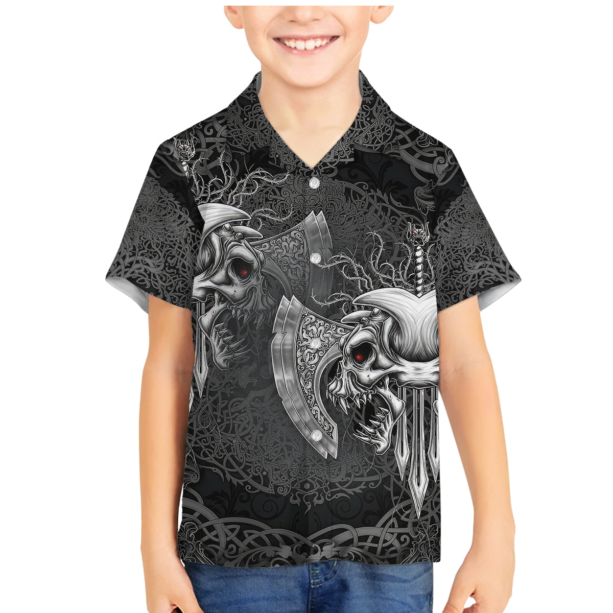Until Valhalla Viking Skull Family Matching Mermaid Dress and Hawaiian Shirt - Wonder Print Shop
