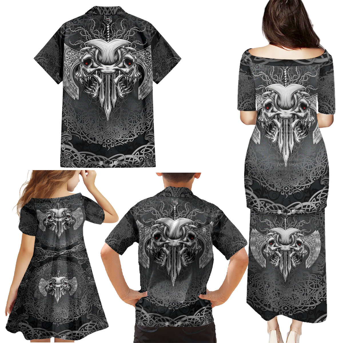 Until Valhalla Viking Skull Family Matching Puletasi Dress and Hawaiian Shirt - Wonder Print Shop