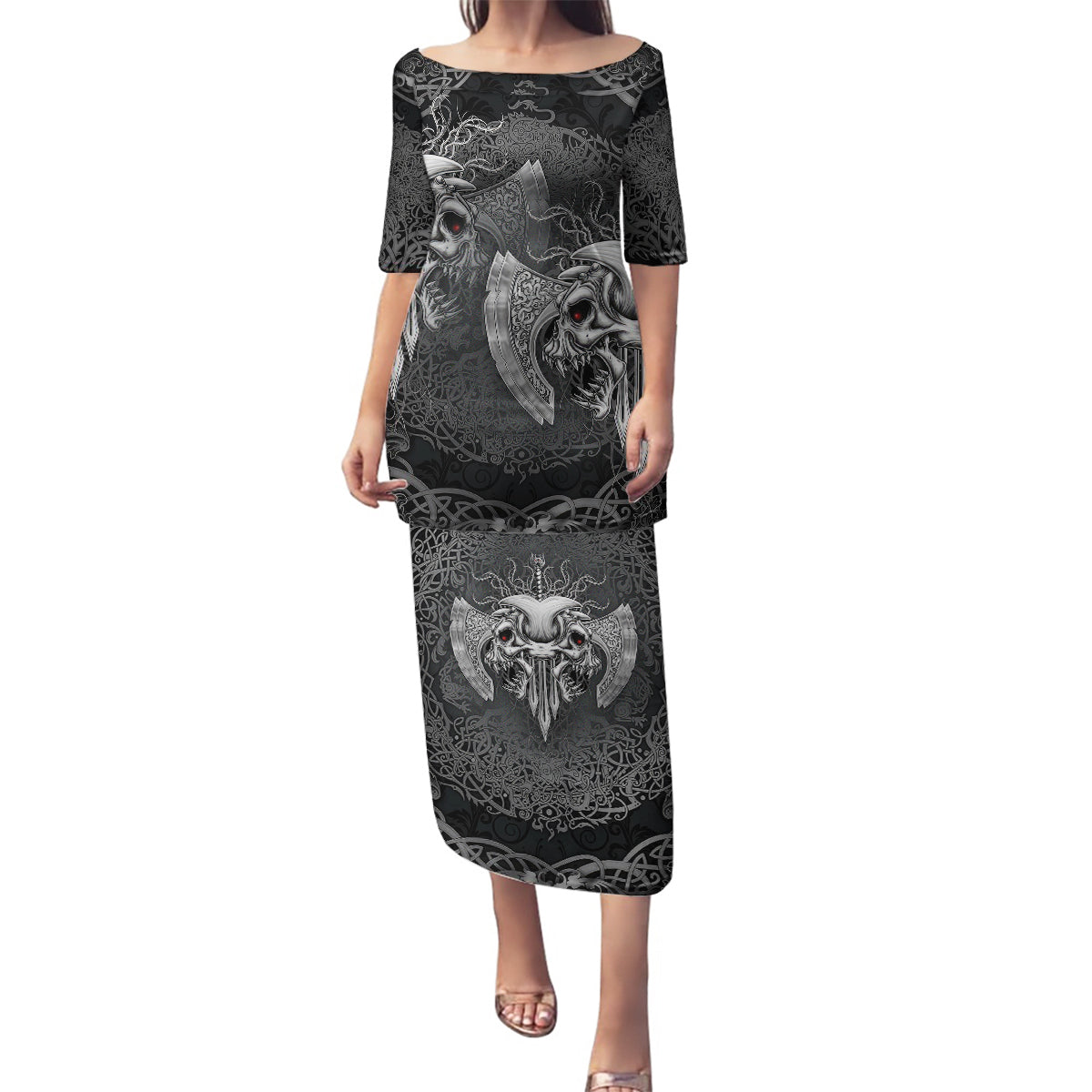 Until Valhalla Viking Skull Family Matching Puletasi Dress and Hawaiian Shirt - Wonder Print Shop
