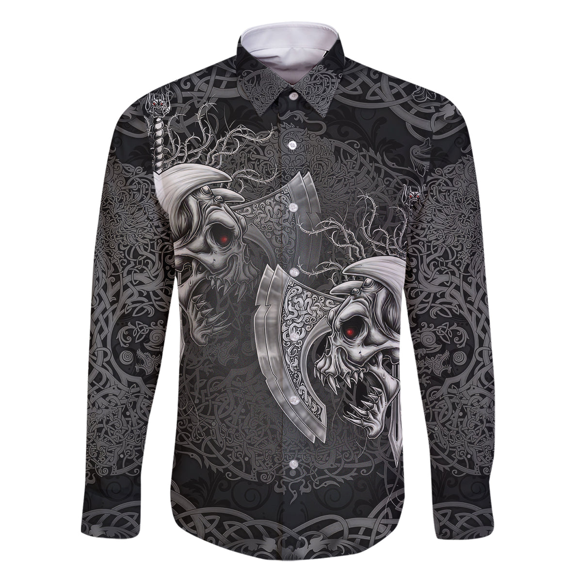 Until Valhalla Viking Skull Family Matching Short Sleeve Bodycon Dress and Hawaiian Shirt - Wonder Print Shop