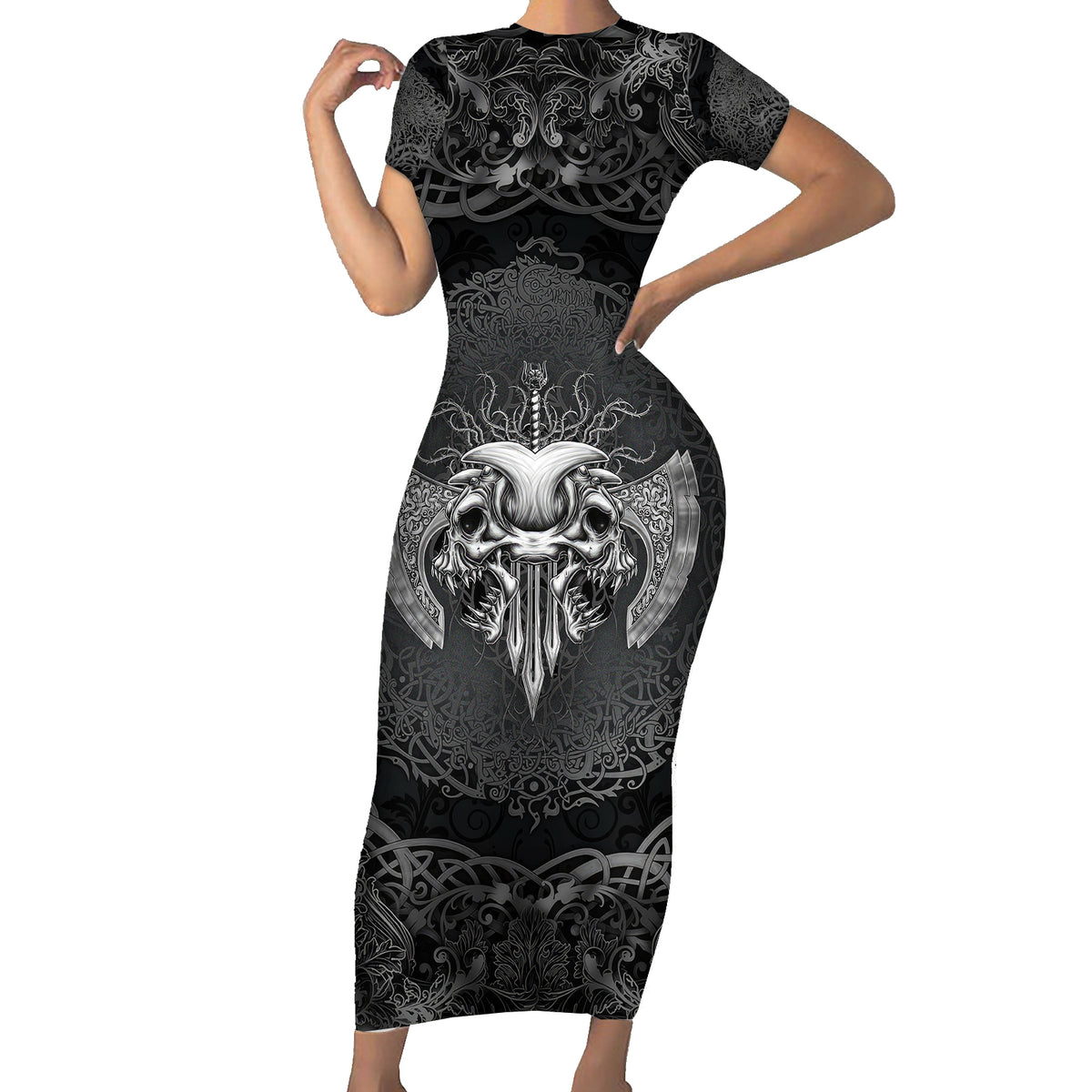 Until Valhalla Viking Skull Family Matching Short Sleeve Bodycon Dress and Hawaiian Shirt - Wonder Print Shop