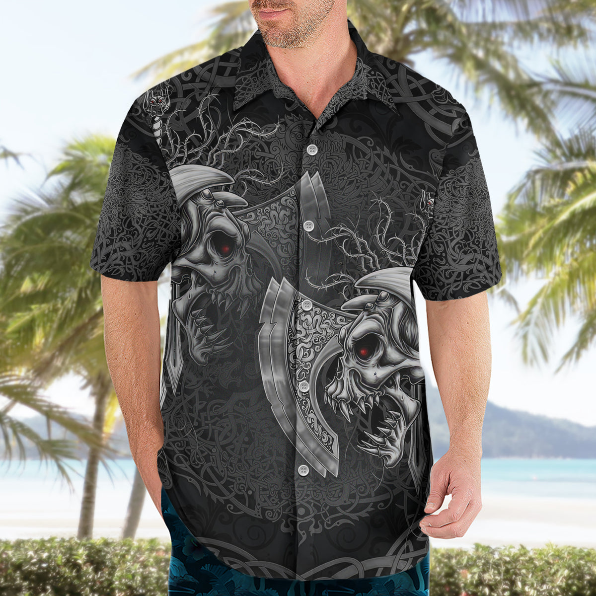Until Valhalla Viking Skull Hawaiian Shirt - Wonder Print Shop