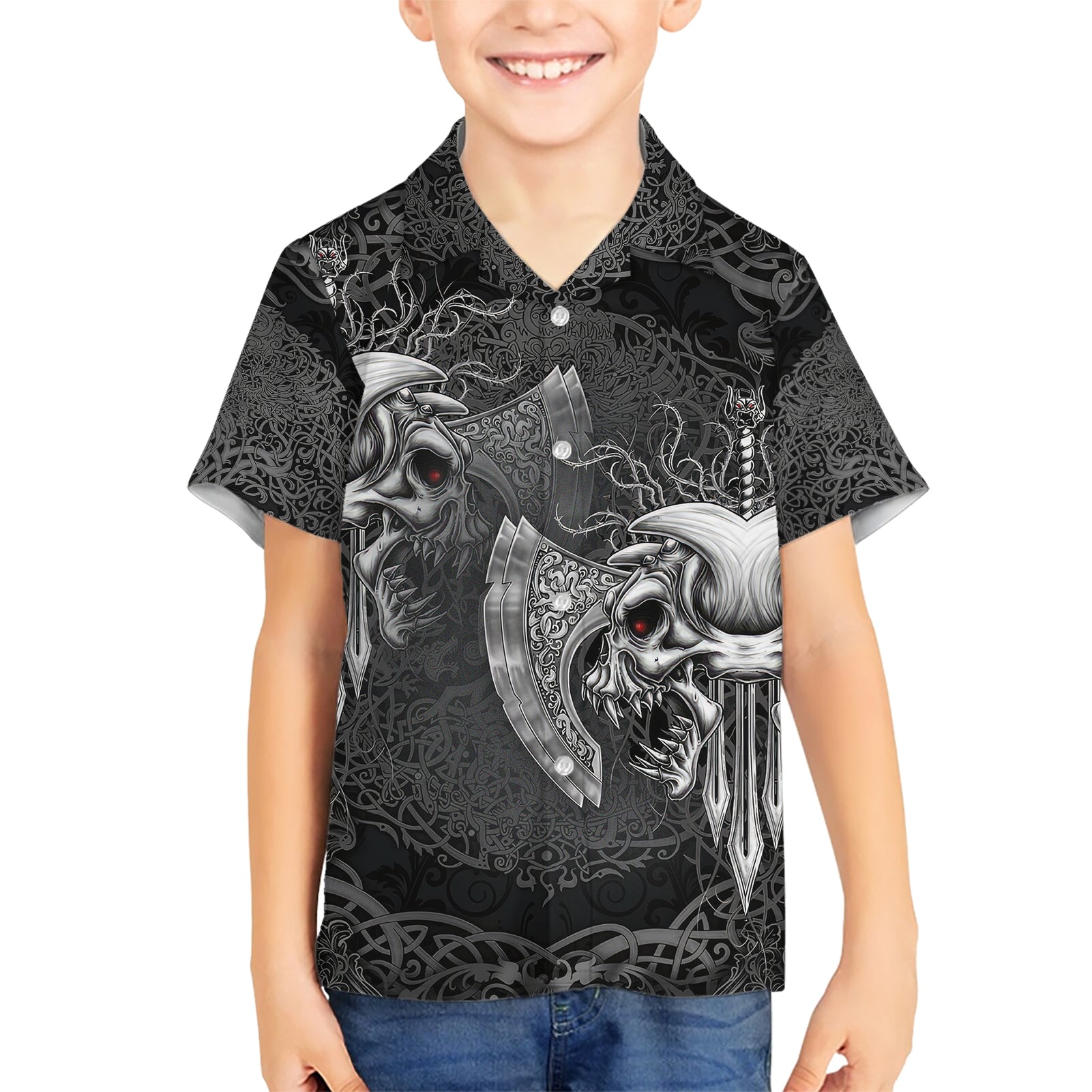 Until Valhalla Viking Skull Kid Hawaiian Shirt - Wonder Print Shop