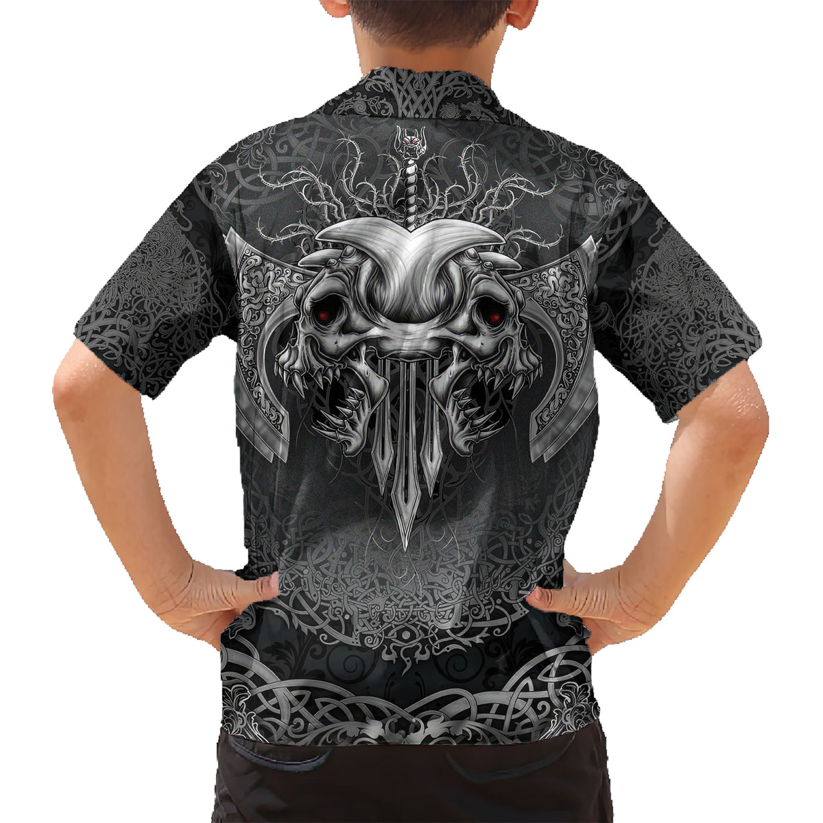 Until Valhalla Viking Skull Kid Hawaiian Shirt - Wonder Print Shop