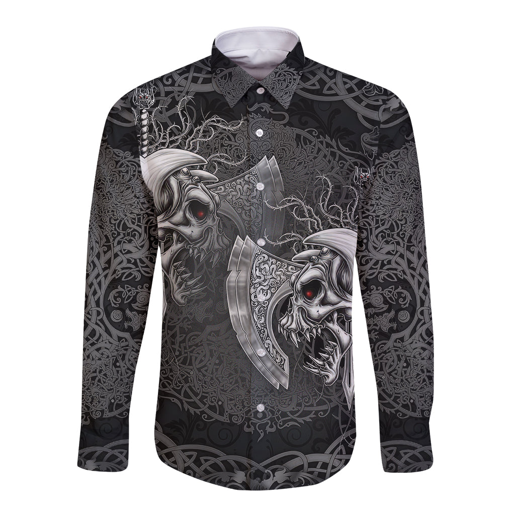 Until Valhalla Viking Skull Long Sleeve Button Shirt - Wonder Print Shop