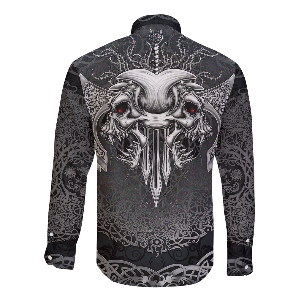 Until Valhalla Viking Skull Long Sleeve Button Shirt - Wonder Print Shop