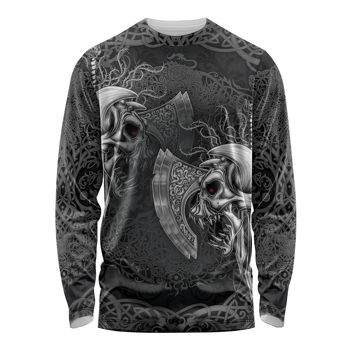 Until Valhalla Viking Skull Long Sleeve Shirt - Wonder Print Shop