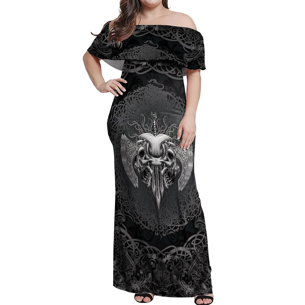 Until Valhalla Viking Skull Off Shoulder Maxi Dress - Wonder Print Shop