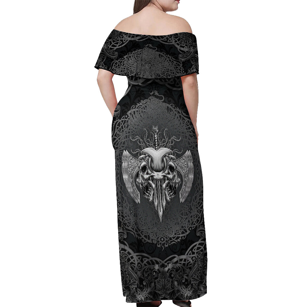 Until Valhalla Viking Skull Off Shoulder Maxi Dress - Wonder Print Shop