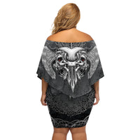Until Valhalla Viking Skull Off Shoulder Short Dress - Wonder Print Shop