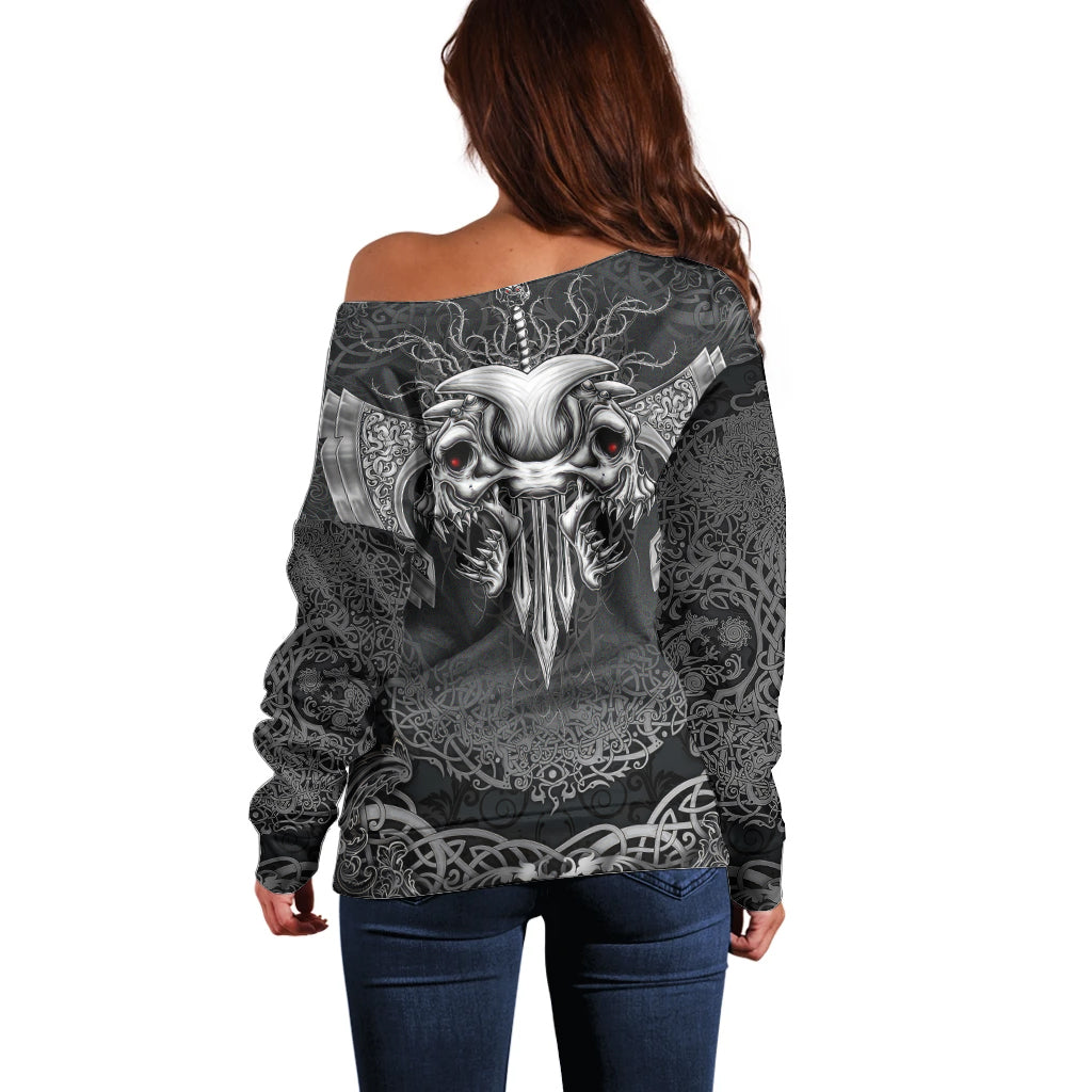 Until Valhalla Viking Skull Off Shoulder Sweater - Wonder Print Shop