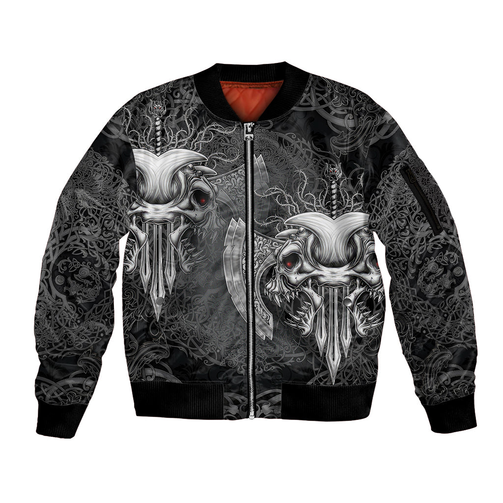Until Valhalla Viking Skull Sleeve Zip Bomber Jacket - Wonder Print Shop