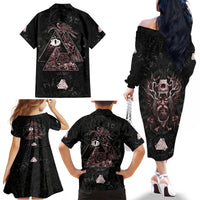 Viking Odin Family Matching Off Shoulder Long Sleeve Dress and Hawaiian Shirt Viking Allfather's Radiance - Wonder Print Shop