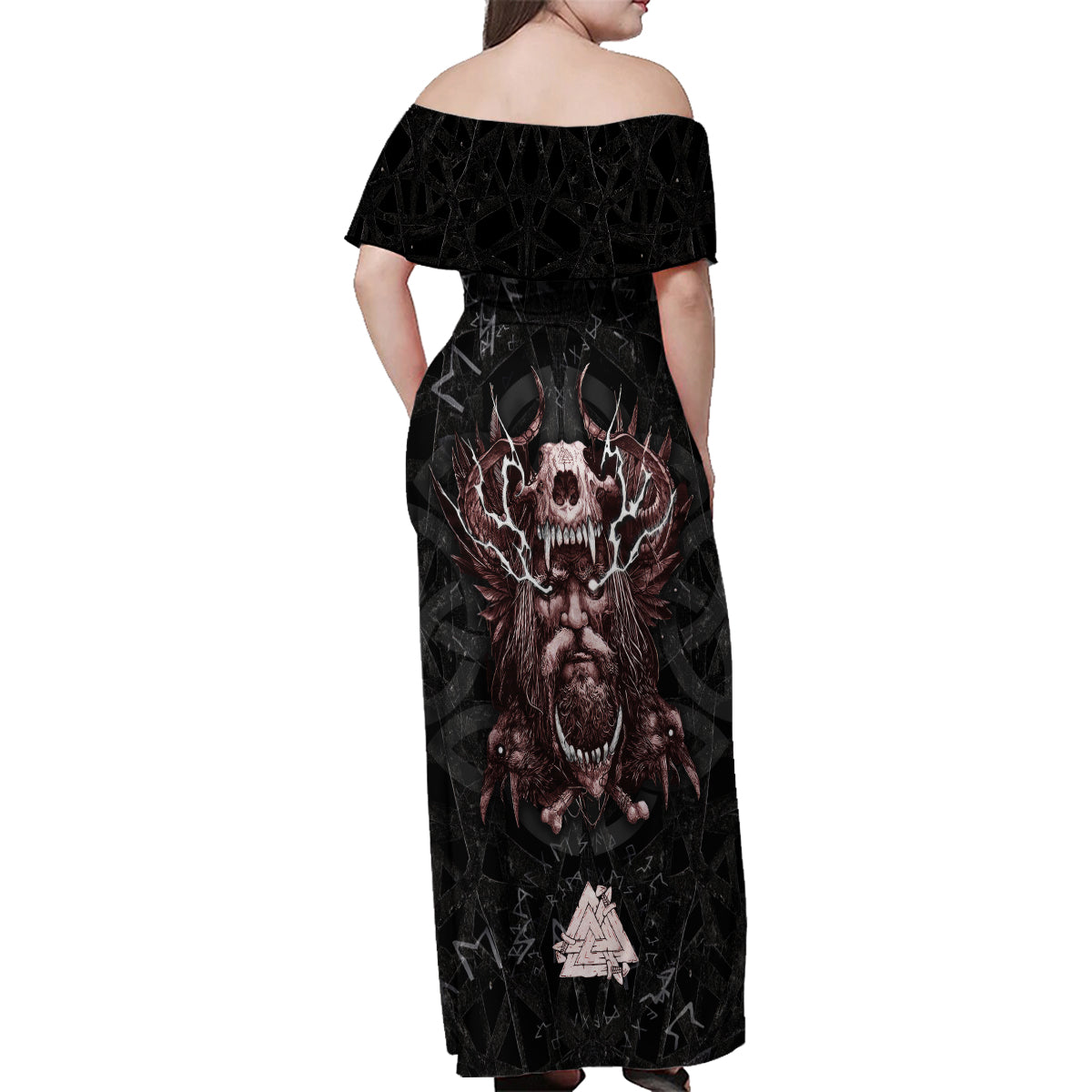 Viking Odin Family Matching Off Shoulder Maxi Dress and Hawaiian Shirt Viking Allfather's Radiance - Wonder Print Shop
