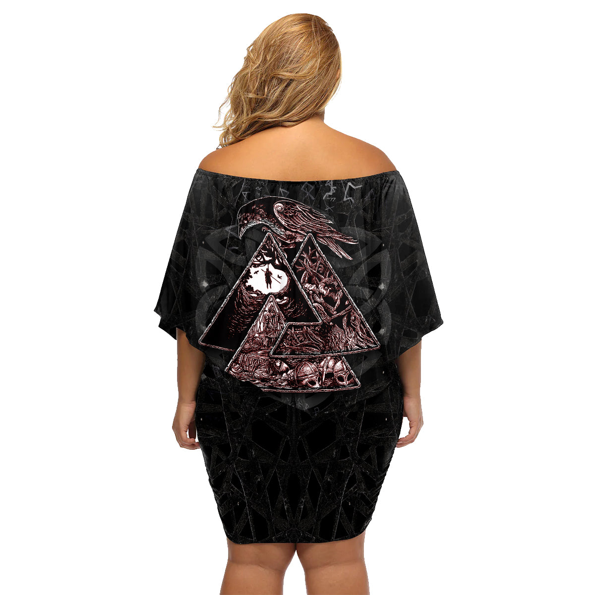 Viking Odin Family Matching Off Shoulder Short Dress and Hawaiian Shirt Viking Allfather's Radiance - Wonder Print Shop