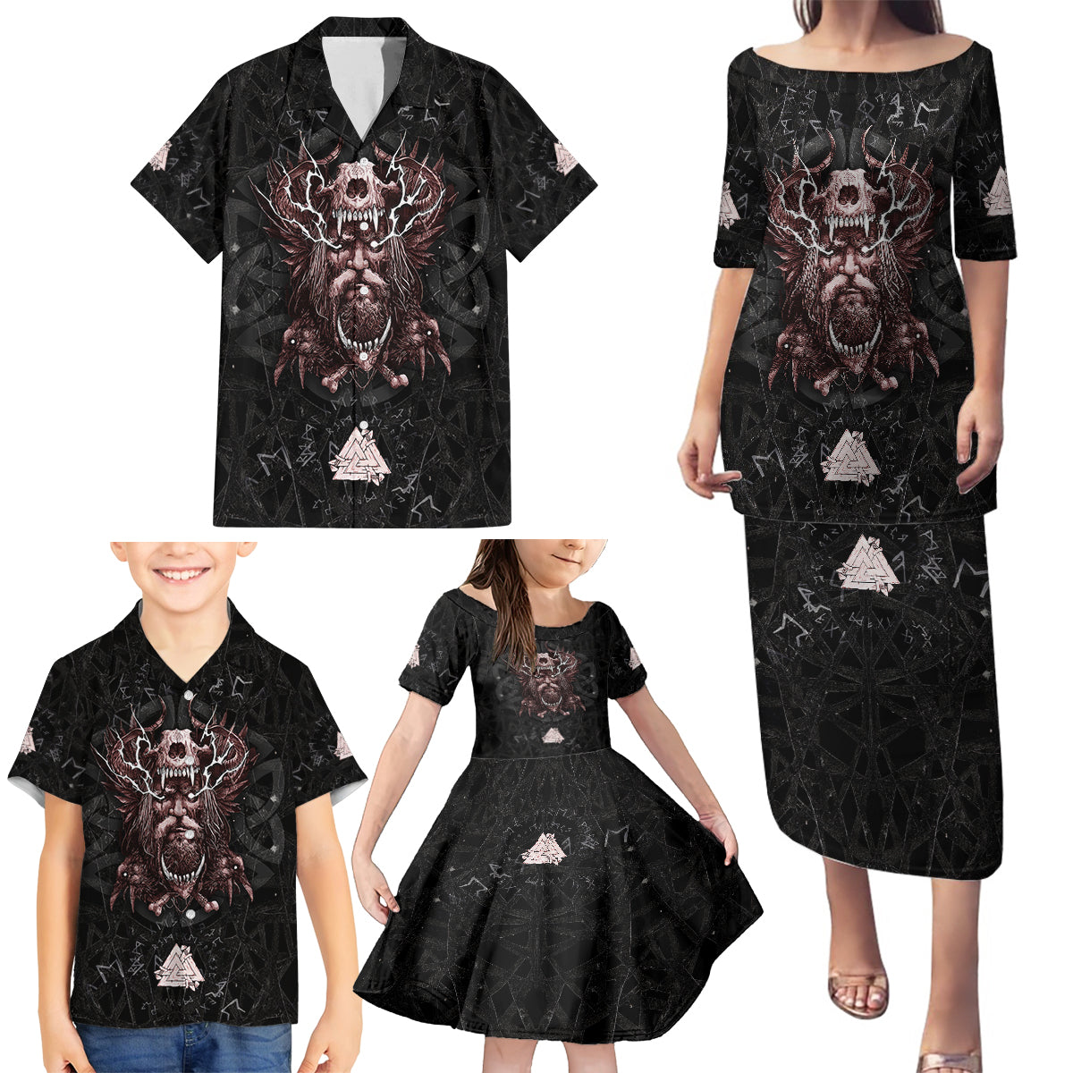 Viking Odin Family Matching Puletasi Dress and Hawaiian Shirt Viking Allfather's Radiance - Wonder Print Shop