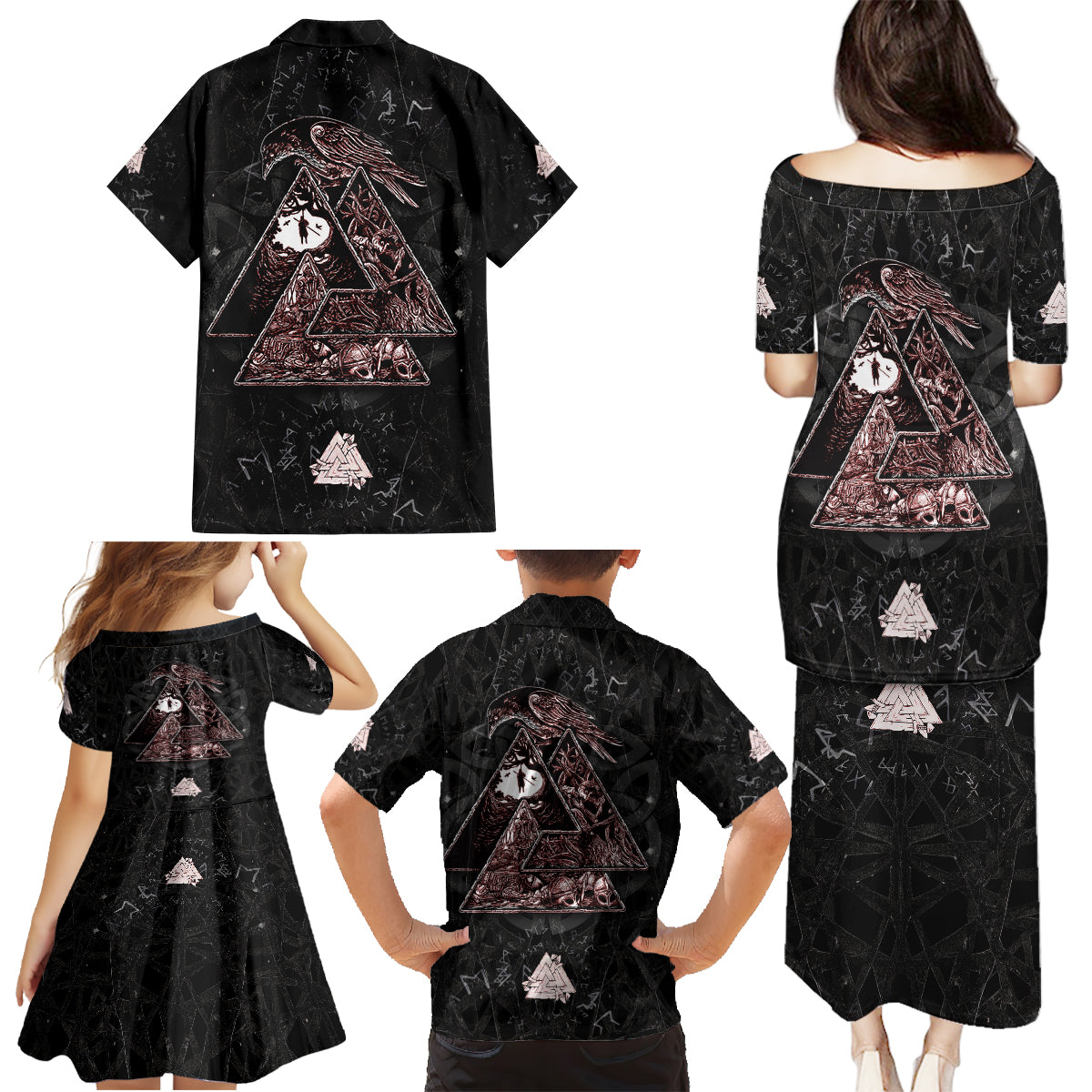 Viking Odin Family Matching Puletasi Dress and Hawaiian Shirt Viking Allfather's Radiance - Wonder Print Shop