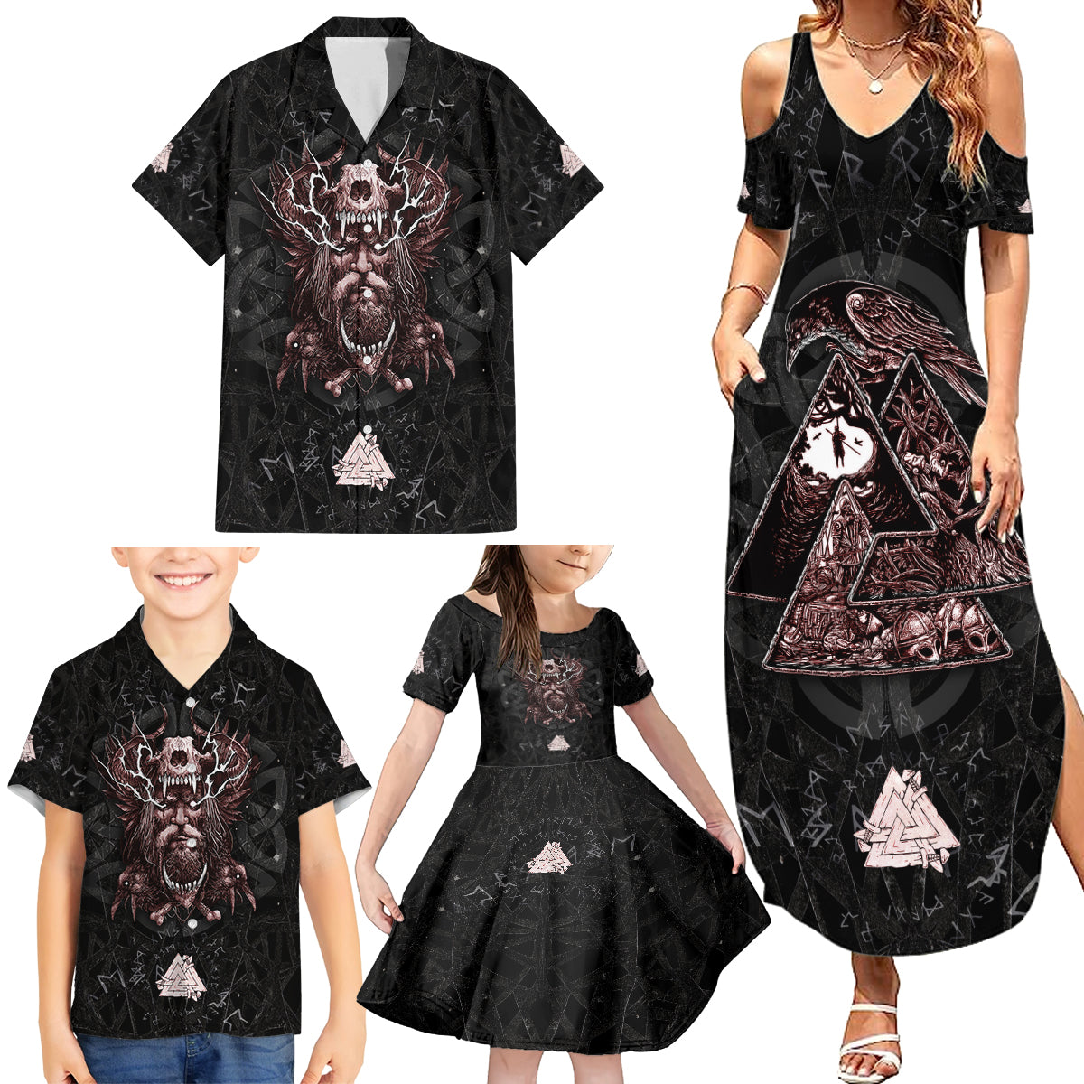 Viking Odin Family Matching Summer Maxi Dress and Hawaiian Shirt Viking Allfather's Radiance - Wonder Print Shop