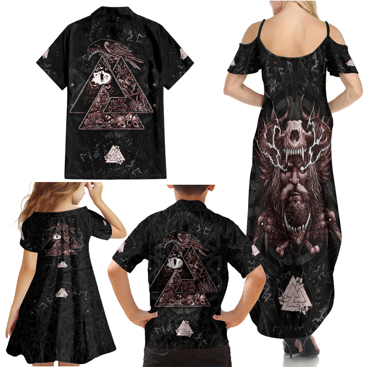 Viking Odin Family Matching Summer Maxi Dress and Hawaiian Shirt Viking Allfather's Radiance - Wonder Print Shop