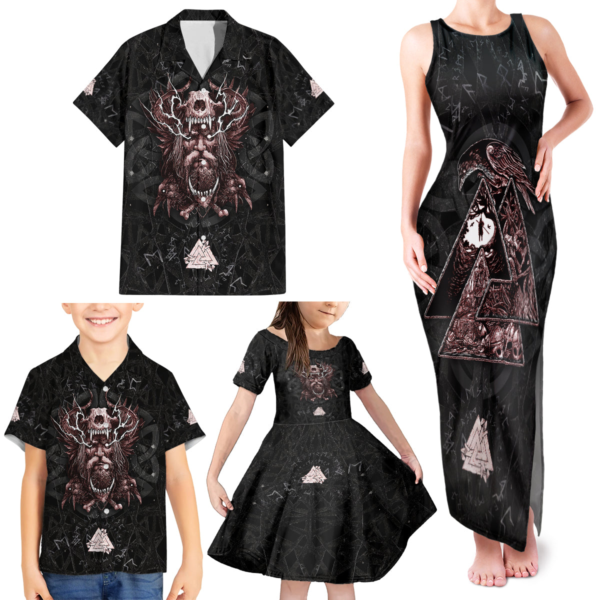 Viking Odin Family Matching Tank Maxi Dress and Hawaiian Shirt Viking Allfather's Radiance - Wonder Print Shop