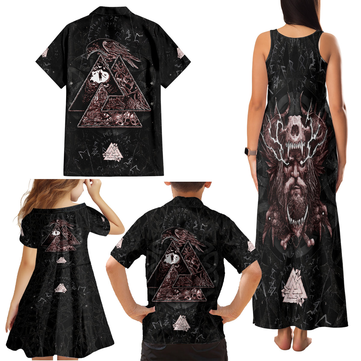 Viking Odin Family Matching Tank Maxi Dress and Hawaiian Shirt Viking Allfather's Radiance - Wonder Print Shop