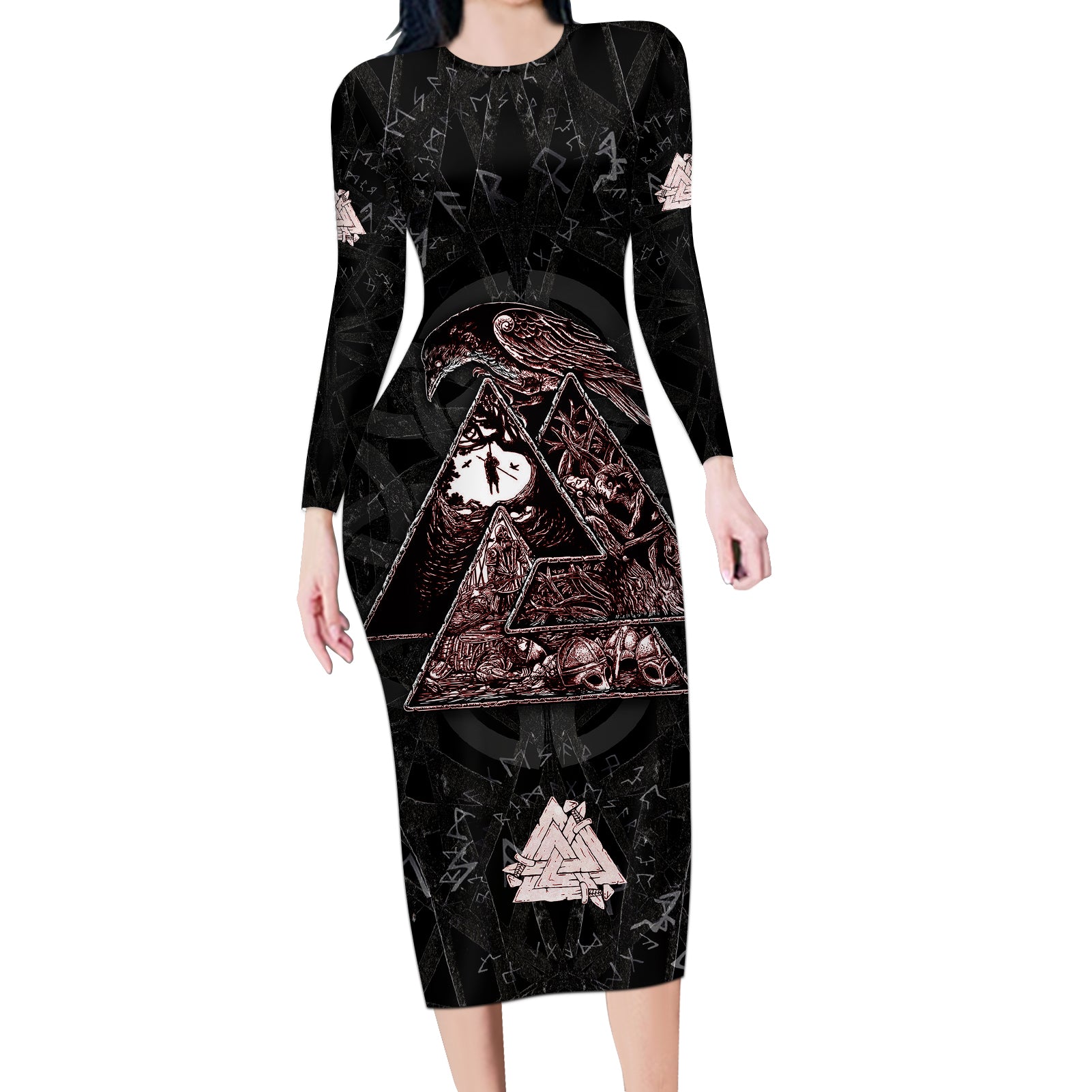 Viking Odin Long Sleeve Bodycon Dress Viking Allfather's Radiance - Wonder Print Shop