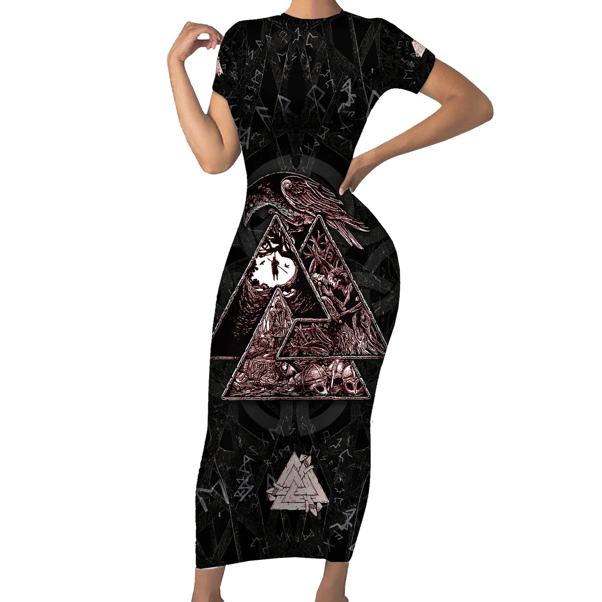 Viking Odin Short Sleeve Bodycon Dress Viking Allfather's Radiance - Wonder Print Shop