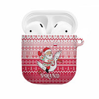 Poland Christmas AirPods Case with Santa Riding Stork White Eagle Emblem and Red Snowflake Knit Pattern Design - Wonder Print Shop