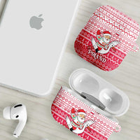 Poland Christmas AirPods Case with Santa Riding Stork White Eagle Emblem and Red Snowflake Knit Pattern Design - Wonder Print Shop