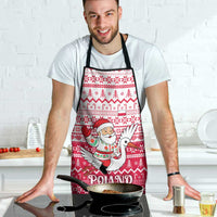 Poland Christmas Apron with Santa Riding Stork White Eagle Emblem and Red Snowflake Knit Pattern Design - Wonder Print Shop