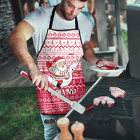Poland Christmas Apron with Santa Riding Stork White Eagle Emblem and Red Snowflake Knit Pattern Design - Wonder Print Shop