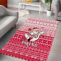 Poland Christmas Area Rug with Santa Riding Stork White Eagle Emblem and Red Snowflake Knit Pattern Design - Wonder Print Shop