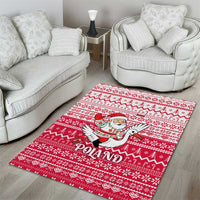 Poland Christmas Area Rug with Santa Riding Stork White Eagle Emblem and Red Snowflake Knit Pattern Design - Wonder Print Shop