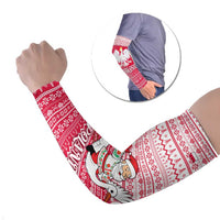 Poland Christmas Arm Sleeves with Santa Riding Stork White Eagle Emblem and Red Snowflake Knit Pattern Design - Wonder Print Shop