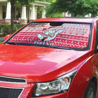 Poland Christmas Auto Sun Shade with Santa Riding Stork White Eagle Emblem and Red Snowflake Knit Pattern Design - Wonder Print Shop