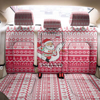 Poland Christmas Back Car Seat Cover with Santa Riding Stork White Eagle Emblem and Red Snowflake Knit Pattern Design - Wonder Print Shop