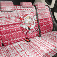 Poland Christmas Back Car Seat Cover with Santa Riding Stork White Eagle Emblem and Red Snowflake Knit Pattern Design - Wonder Print Shop