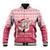 Poland Christmas Baseball Jacket with Santa Riding Stork White Eagle Emblem and Red Snowflake Knit Pattern Design - Wonder Print Shop