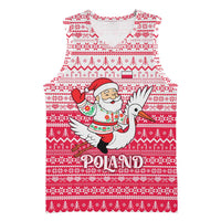 Poland Christmas Basketball Jersey with Santa Riding Stork White Eagle Emblem and Red Snowflake Knit Pattern Design - Wonder Print Shop