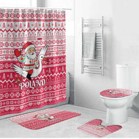 Poland Christmas Bathroom Set with Santa Riding Stork White Eagle Emblem and Red Snowflake Knit Pattern Design - Wonder Print Shop