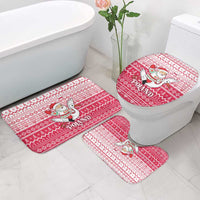 Poland Christmas Bathroom Set with Santa Riding Stork White Eagle Emblem and Red Snowflake Knit Pattern Design - Wonder Print Shop