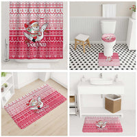 Poland Christmas Bathroom Set with Santa Riding Stork White Eagle Emblem and Red Snowflake Knit Pattern Design - Wonder Print Shop