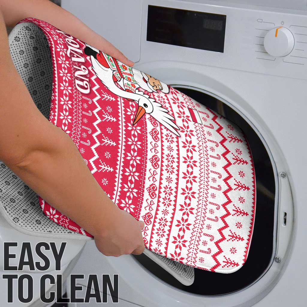 Poland Christmas Bathroom Set with Santa Riding Stork White Eagle Emblem and Red Snowflake Knit Pattern Design - Wonder Print Shop