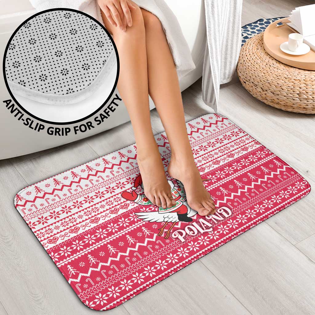 Poland Christmas Bathroom Set with Santa Riding Stork White Eagle Emblem and Red Snowflake Knit Pattern Design - Wonder Print Shop