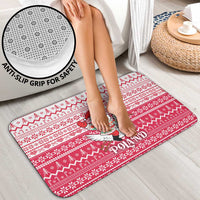 Poland Christmas Bathroom Set with Santa Riding Stork White Eagle Emblem and Red Snowflake Knit Pattern Design - Wonder Print Shop