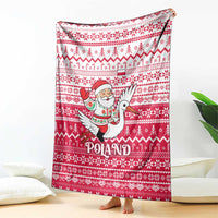 Poland Christmas Blanket with Santa Riding Stork White Eagle Emblem and Red Snowflake Knit Pattern Design - Wonder Print Shop